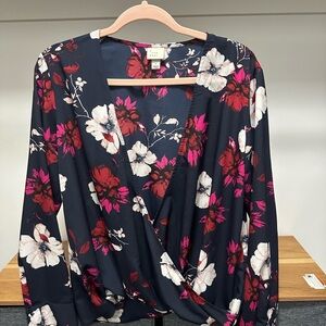 Floral Wrap Top - Navy and Pink